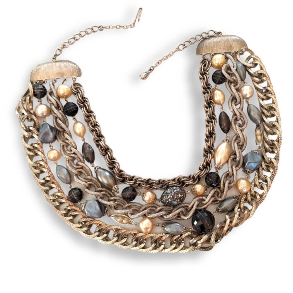 Vintage style heavy duty multi-strand collar necklace, mixed materials